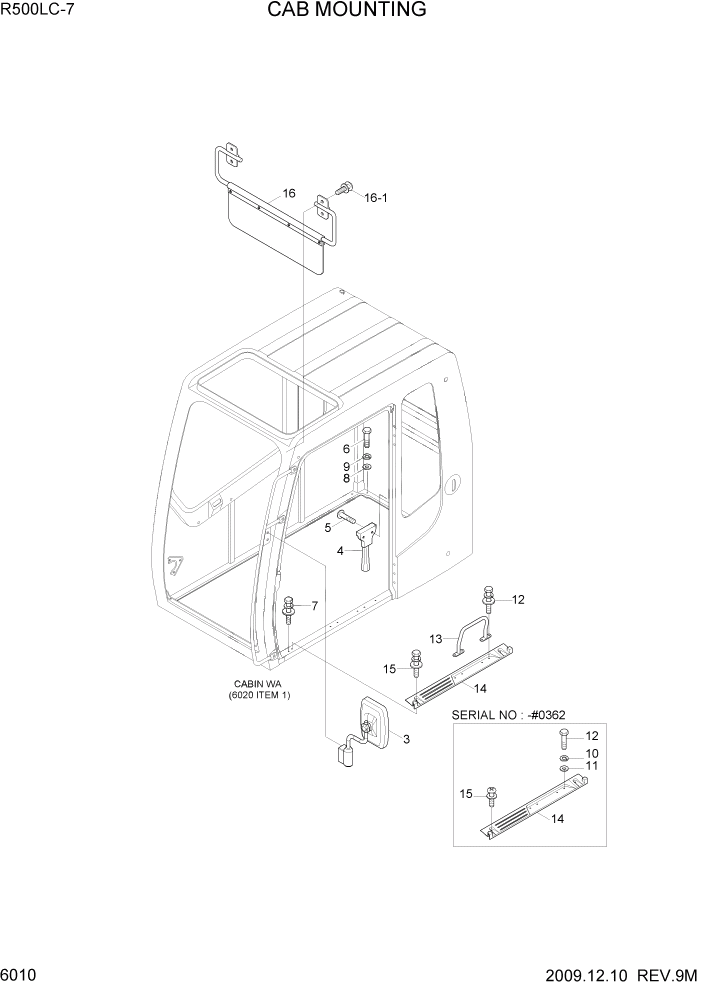 Схема запчастей Hyundai R500LC7 - PAGE 6010 CAB MOUNTING СТРУКТУРА
