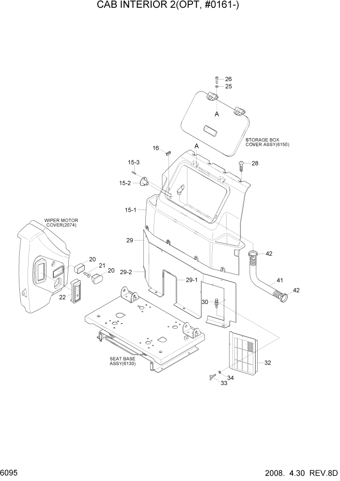 Схема запчастей Hyundai R500LC7 - PAGE 6095 CAB INTERIOR 2(OPT, #0161-) СТРУКТУРА