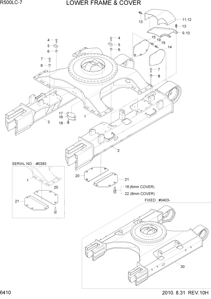 Схема запчастей Hyundai R500LC7 - PAGE 6410 LOWER FRAME & COVER СТРУКТУРА