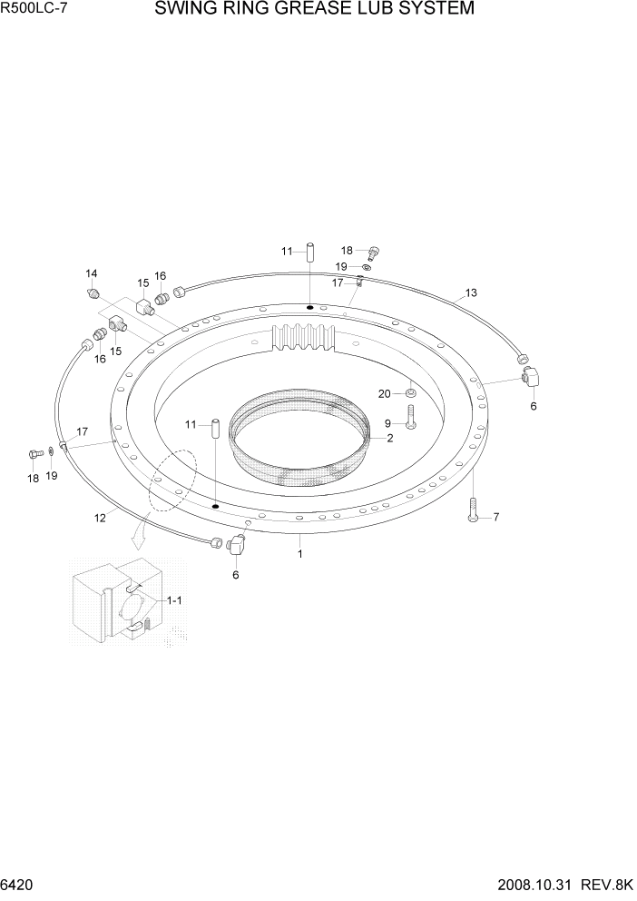 Схема запчастей Hyundai R500LC7 - PAGE 6420 SWING RING GREASE LUB SYSTEM СТРУКТУРА