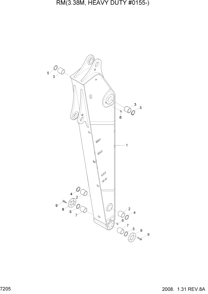Схема запчастей Hyundai R500LC7 - PAGE 7205 ARM(3.38M, HEAVY DUTY #0155-) РАБОЧЕЕ ОБОРУДОВАНИЕ