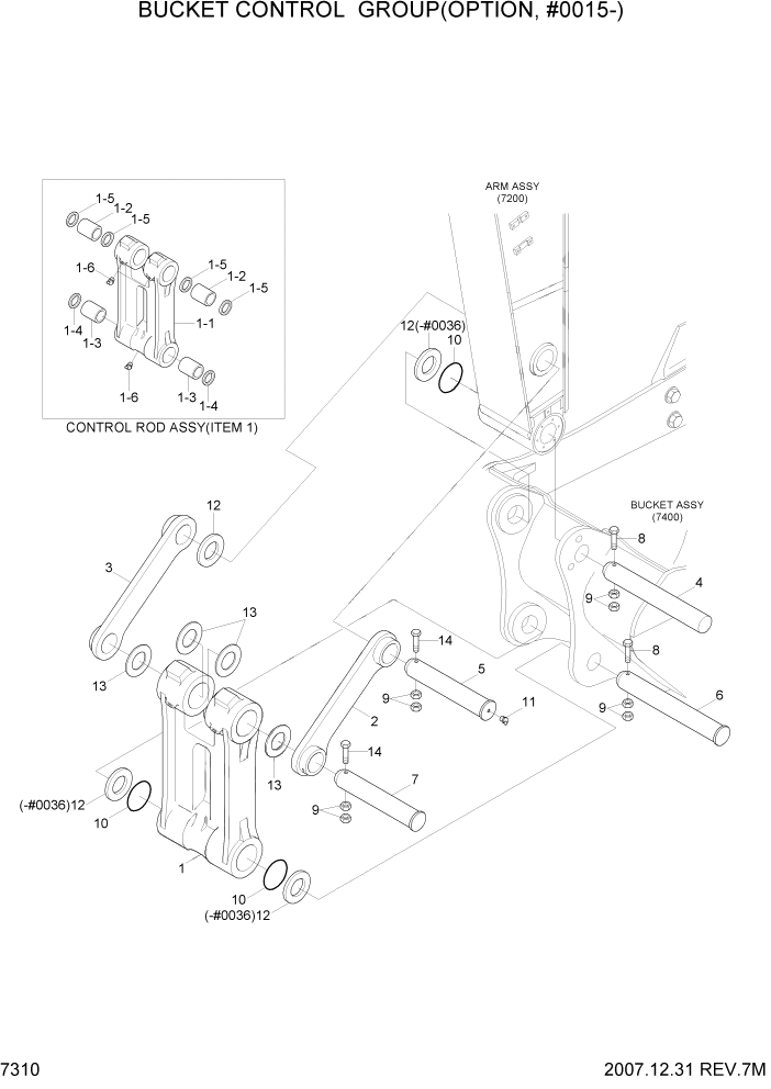 Схема запчастей Hyundai R500LC7 - PAGE 7310 BUCKET CONTROL GROUP(OPTION, #0015-) РАБОЧЕЕ ОБОРУДОВАНИЕ