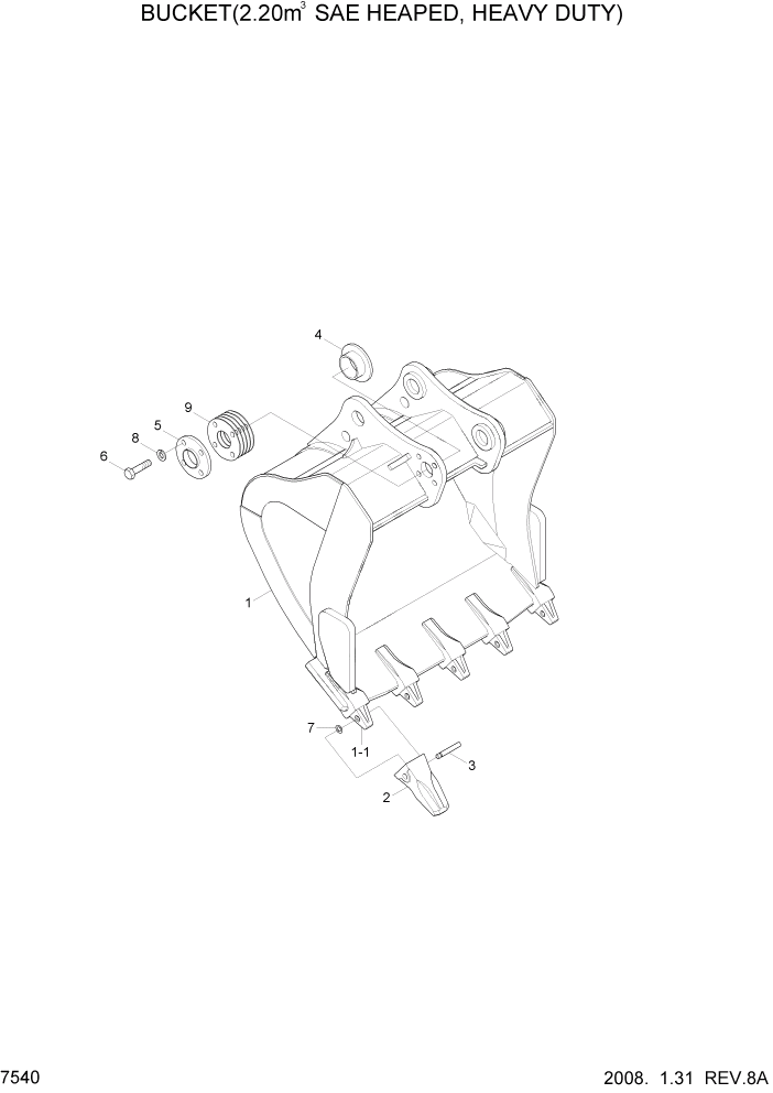 Схема запчастей Hyundai R500LC7 - PAGE 7540 BUCKET(2.20M3 SAE HEAPED, HEAVY DUTY) РАБОЧЕЕ ОБОРУДОВАНИЕ
