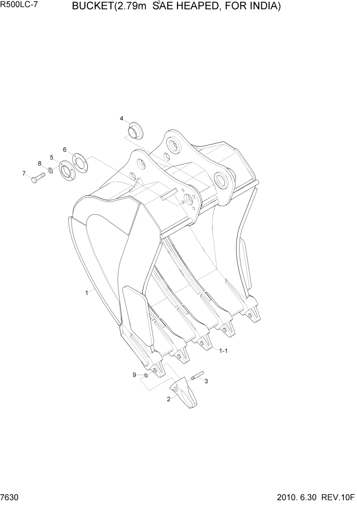 Схема запчастей Hyundai R500LC7 - PAGE 7630 BUCKET(2.79M3 SAE HEAPED, FOR INDIA) РАБОЧЕЕ ОБОРУДОВАНИЕ
