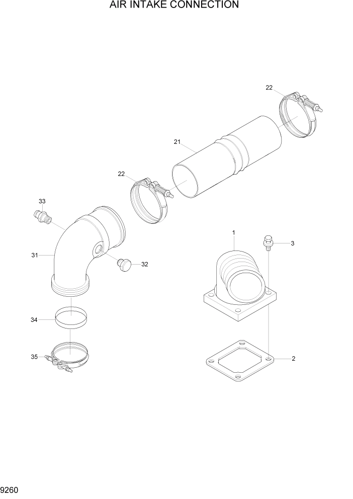 Схема запчастей Hyundai R500LC7 - PAGE 9260 AIR INTAKE CONNECTION ДВИГАТЕЛЬ БАЗА