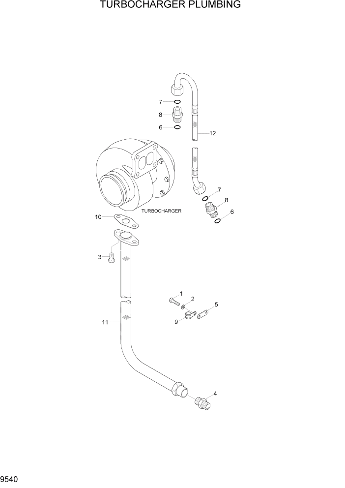 Схема запчастей Hyundai R500LC7 - PAGE 9540 TURBOCHARGER PLUMBING ДВИГАТЕЛЬ БАЗА