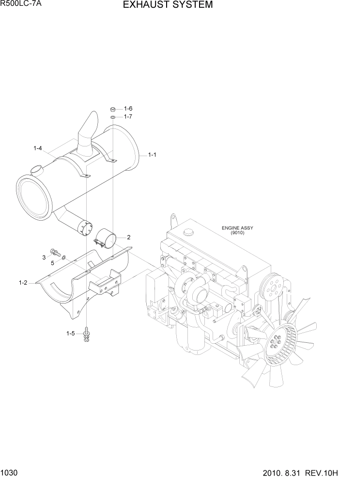 Схема запчастей Hyundai R500LC7A - PAGE 1030 EXHAUST SYSTEM СИСТЕМА ДВИГАТЕЛЯ