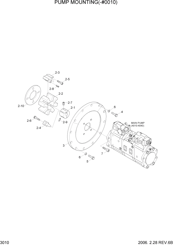 Схема запчастей Hyundai R500LC7A - PAGE 3010 PUMP MOUNTING(-#0010) ГИДРАВЛИЧЕСКАЯ СИСТЕМА