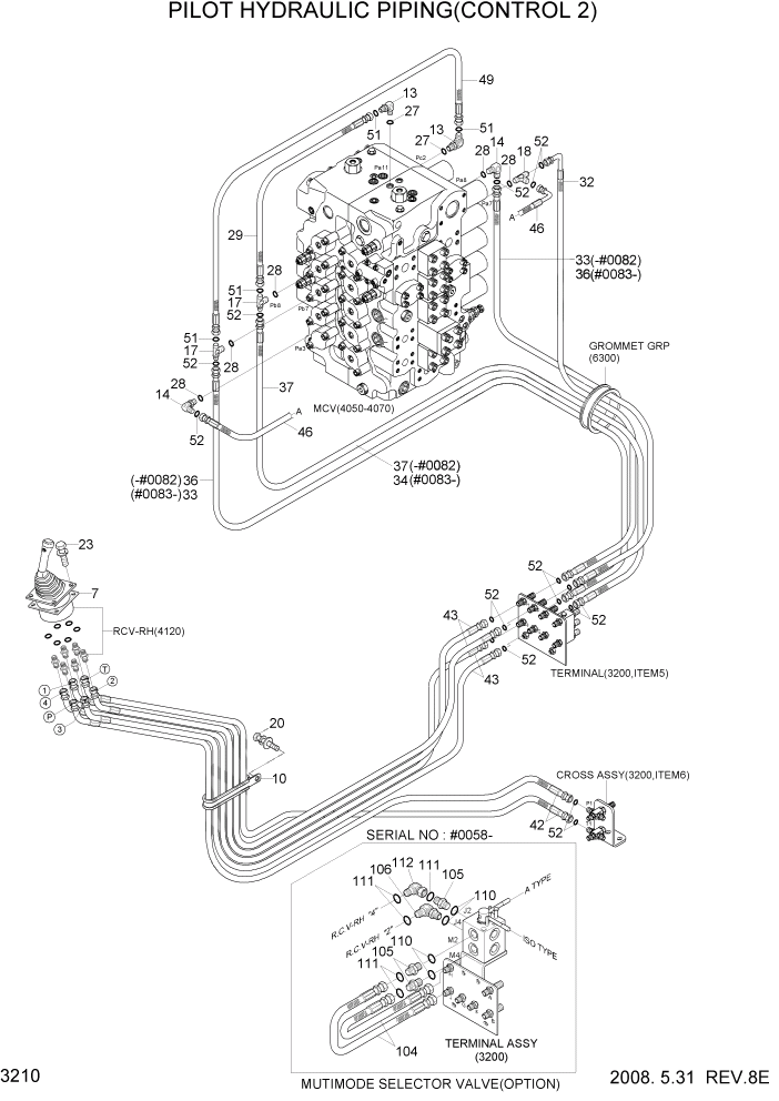 Схема запчастей Hyundai R500LC7A - PAGE 3210 PILOT HYDRAULIC PIPING(CONTROL 2) ГИДРАВЛИЧЕСКАЯ СИСТЕМА