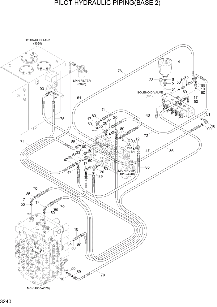 Схема запчастей Hyundai R500LC7A - PAGE 3240 PILOT HYDRAULIC PIPING(BASE 2) ГИДРАВЛИЧЕСКАЯ СИСТЕМА