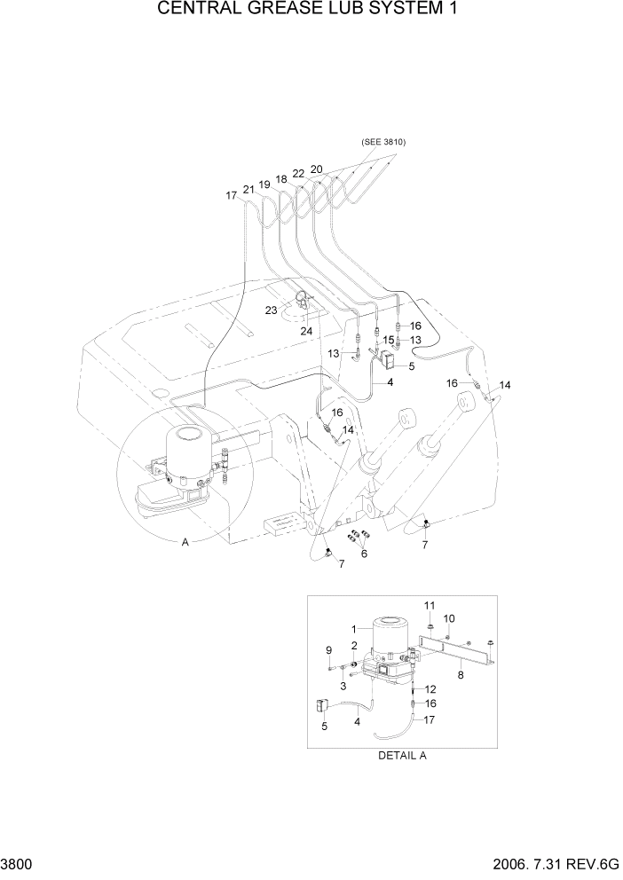 Схема запчастей Hyundai R500LC7A - PAGE 3800 CENTRAL GREASE LUB SYSTEM 1 ГИДРАВЛИЧЕСКАЯ СИСТЕМА