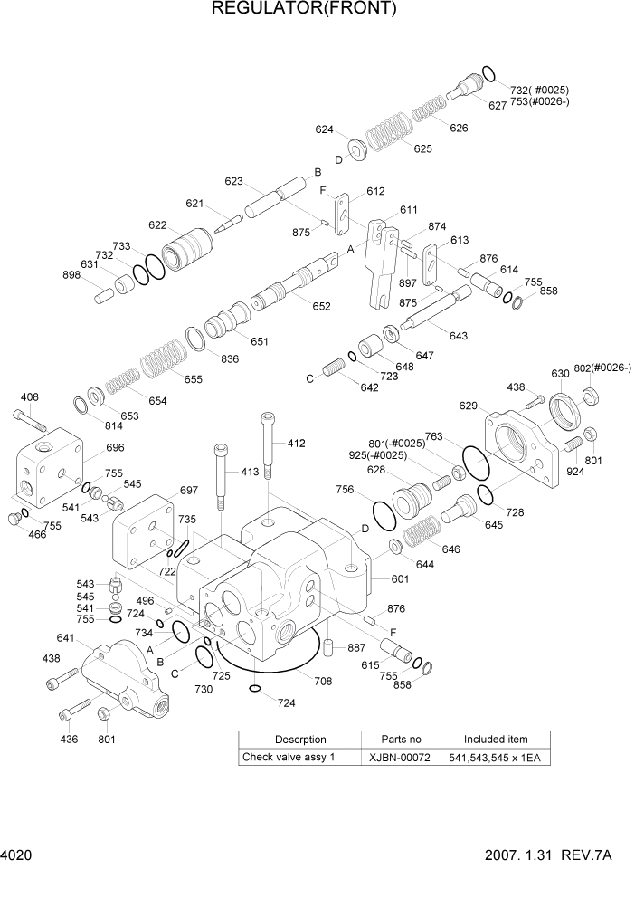 Схема запчастей Hyundai R500LC7A - PAGE 4020 REGULATOR(FRONT) ГИДРАВЛИЧЕСКИЕ КОМПОНЕНТЫ