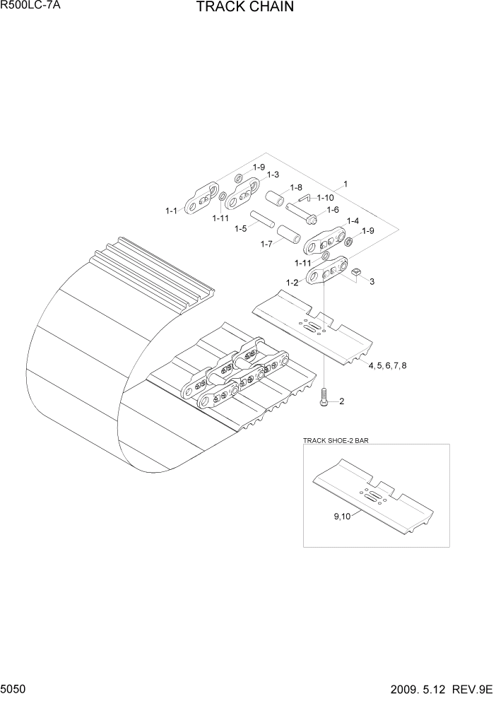 Схема запчастей Hyundai R500LC7A - PAGE 5050 TRACK CHAIN ХОДОВАЯ ЧАСТЬ