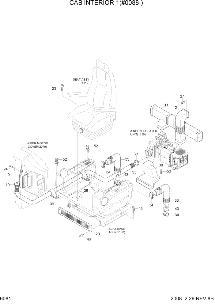 Схема запчастей Hyundai R500LC7A - PAGE 6081 CAB INTERIOR 1(#0088-) СТРУКТУРА