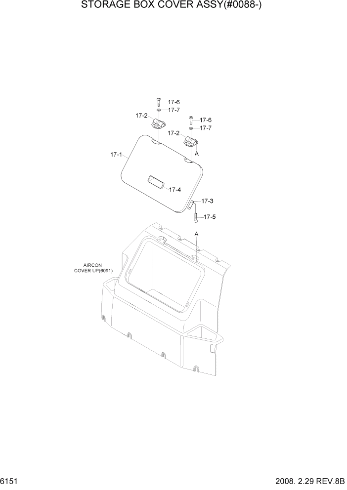 Схема запчастей Hyundai R500LC7A - PAGE 6151 STORAGE BOX COVER ASSY, #0088-) СТРУКТУРА