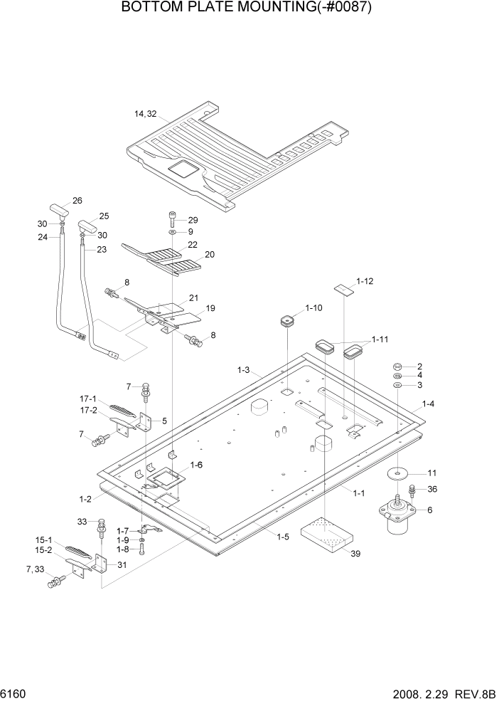 Схема запчастей Hyundai R500LC7A - PAGE 6160 BOTTOM PLATE MOUNTING(-#0087) СТРУКТУРА