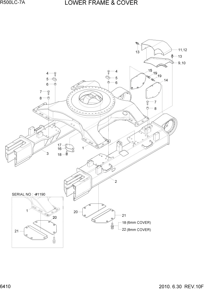 Схема запчастей Hyundai R500LC7A - PAGE 6410 LOWER FRAME & COVER СТРУКТУРА