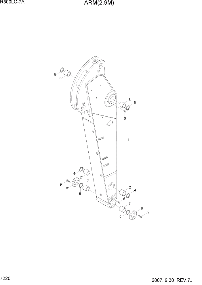Схема запчастей Hyundai R500LC7A - PAGE 7220 ARM(2.9M) РАБОЧЕЕ ОБОРУДОВАНИЕ