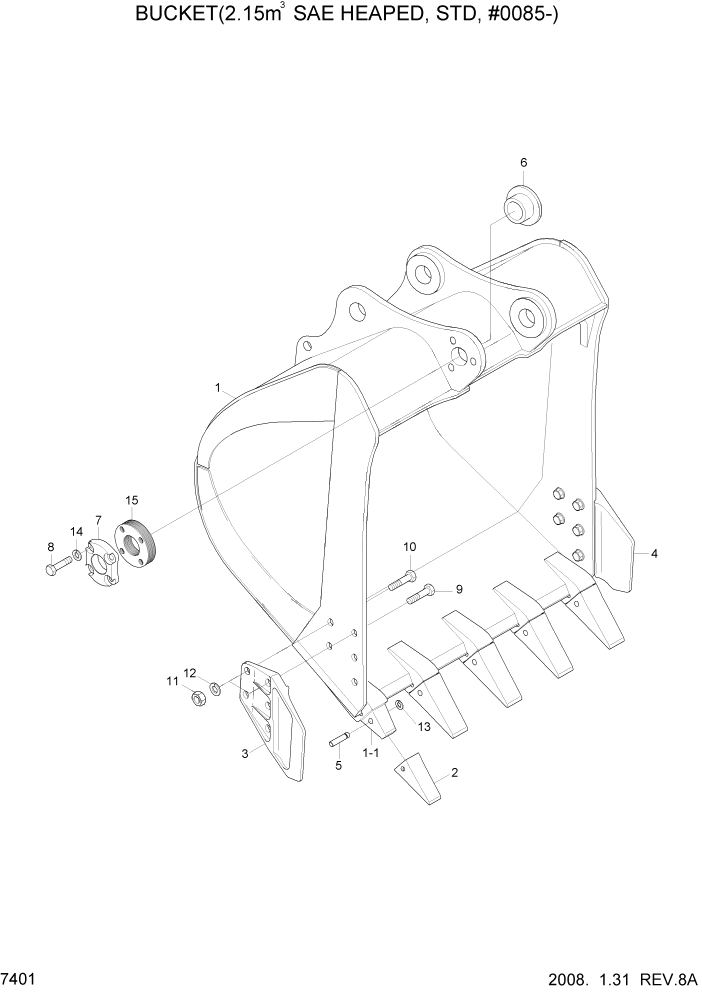 Схема запчастей Hyundai R500LC7A - PAGE 7401 BUCKET(2.15M3 SAE HEAPED, STD, #0085-) РАБОЧЕЕ ОБОРУДОВАНИЕ