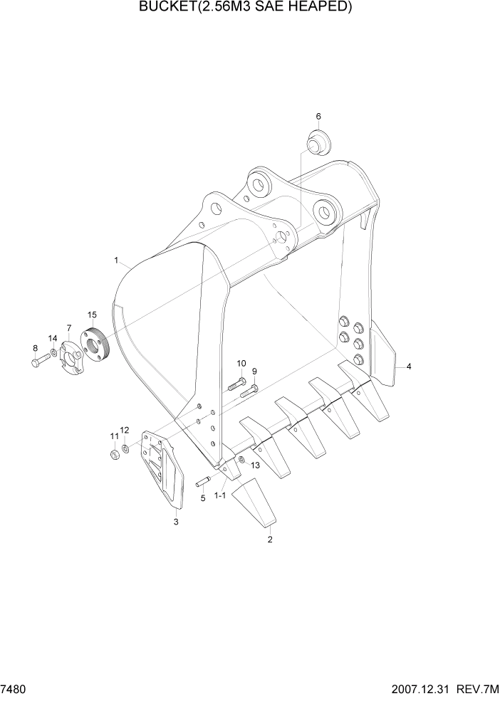 Схема запчастей Hyundai R500LC7A - PAGE 7480 BUCKET(2.56M3 SAE HEAPED) РАБОЧЕЕ ОБОРУДОВАНИЕ