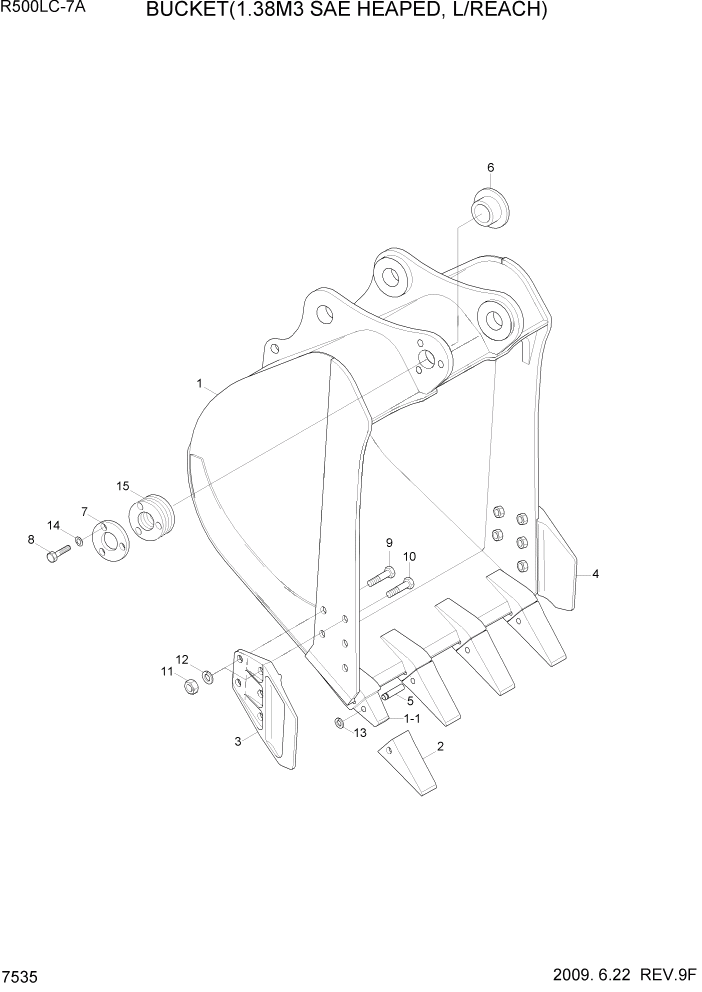 Схема запчастей Hyundai R500LC7A - PAGE 7535 BUCKET(1.38M3 SAE HEAPED, L/REACH) РАБОЧЕЕ ОБОРУДОВАНИЕ