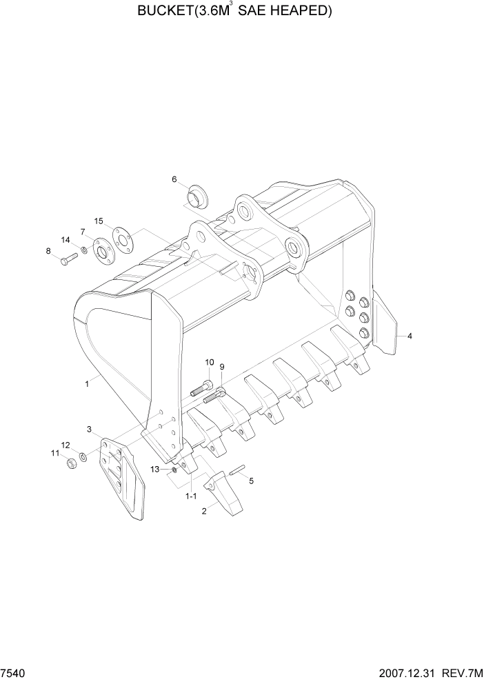 Схема запчастей Hyundai R500LC7A - PAGE 7540 BUCKET(3.60M3 SAE HEAPED) РАБОЧЕЕ ОБОРУДОВАНИЕ