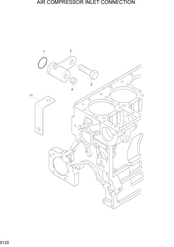 Схема запчастей Hyundai R500LC7A - PAGE 9120 AIR COMPRESSOR INLET CONNECTION ДВИГАТЕЛЬ БАЗА