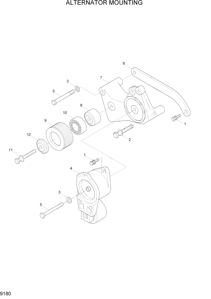 Схема запчастей Hyundai R500LC7A - PAGE 9180 ALTERNATOR MOUNTING ДВИГАТЕЛЬ БАЗА