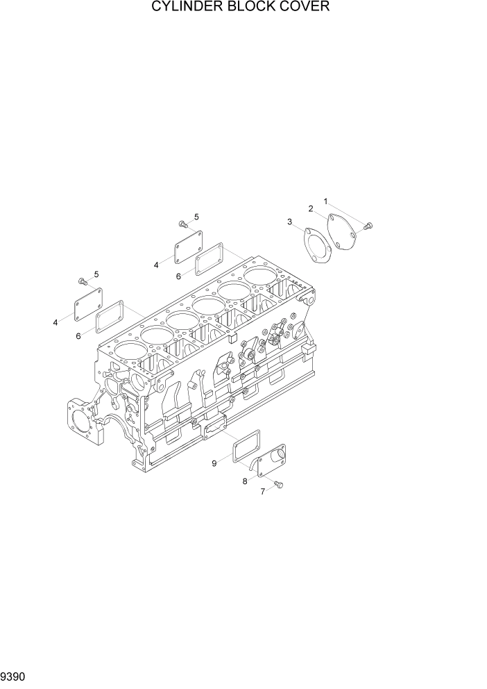 Схема запчастей Hyundai R500LC7A - PAGE 9390 CYLINDER BLOCK COVER ДВИГАТЕЛЬ БАЗА