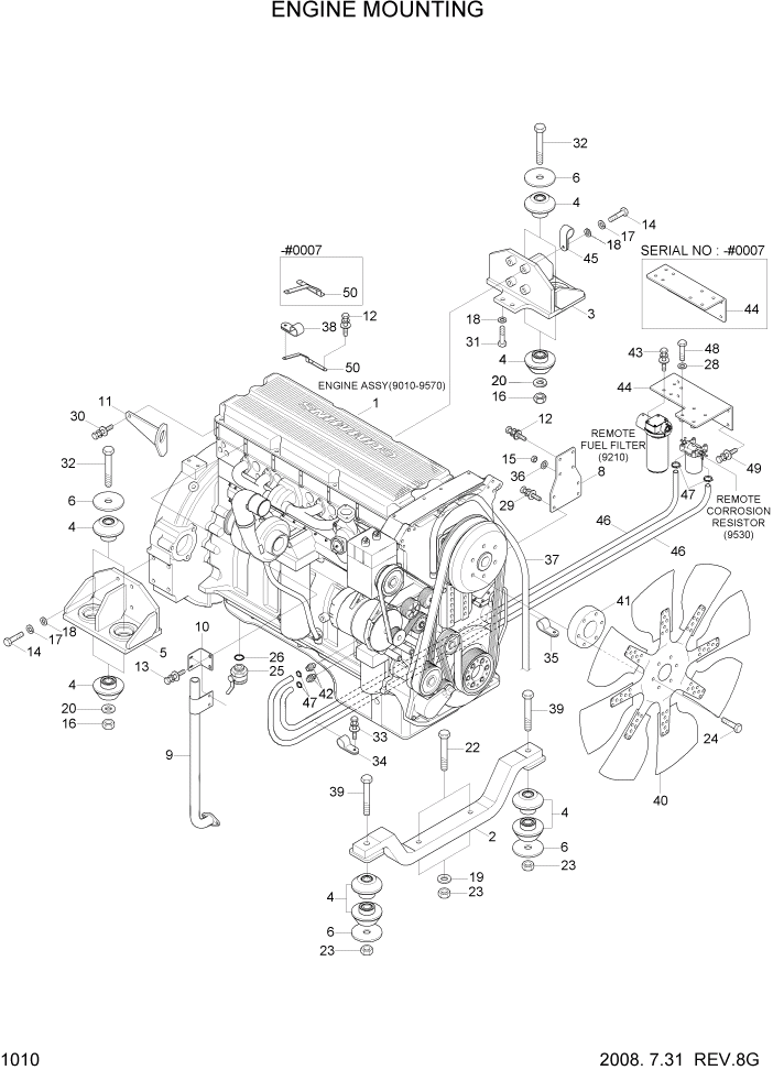 Схема запчастей Hyundai R800LC7A - PAGE 1010 ENGINE MOUNTING СИСТЕМА ДВИГАТЕЛЯ