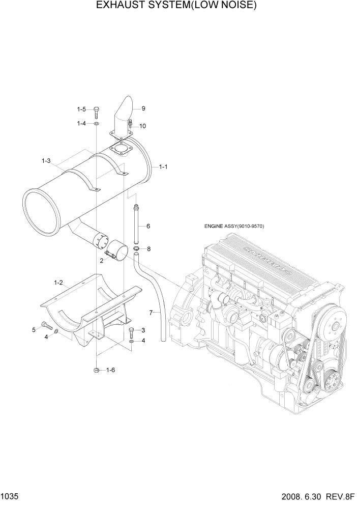 Схема запчастей Hyundai R800LC7A - PAGE 1035 EXHAUST SYSTEM(LOW NOISE) СИСТЕМА ДВИГАТЕЛЯ