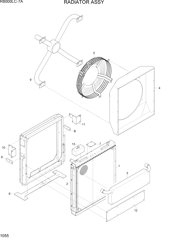 Схема запчастей Hyundai R800LC7A - PAGE 1055 REDIATOR ASSY(LOW NOISE) СИСТЕМА ДВИГАТЕЛЯ