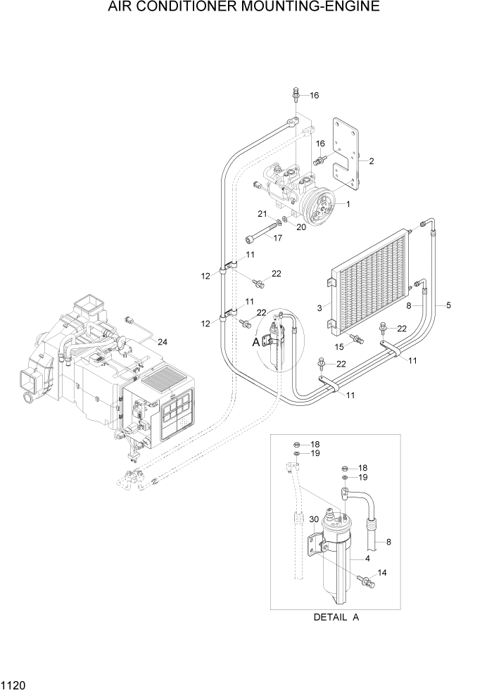 Схема запчастей Hyundai R800LC7A - PAGE 1120 AIR CONDITIONER MOUNTING-ENGINE СИСТЕМА ДВИГАТЕЛЯ