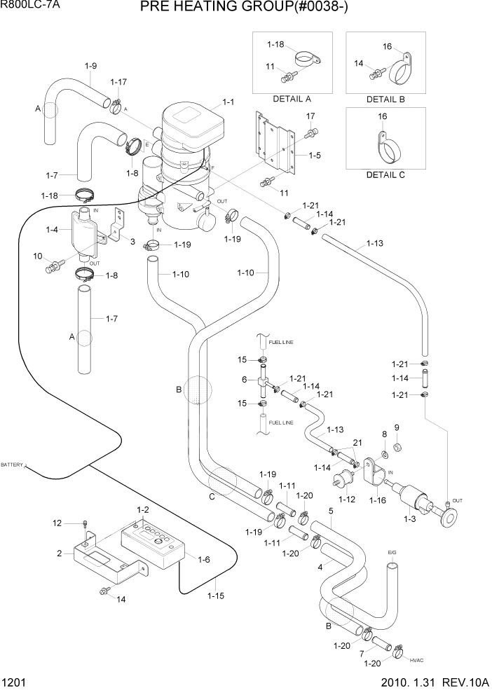Схема запчастей Hyundai R800LC7A - PAGE 1201 PRE HEATING GROUP(#0038-) СИСТЕМА ДВИГАТЕЛЯ
