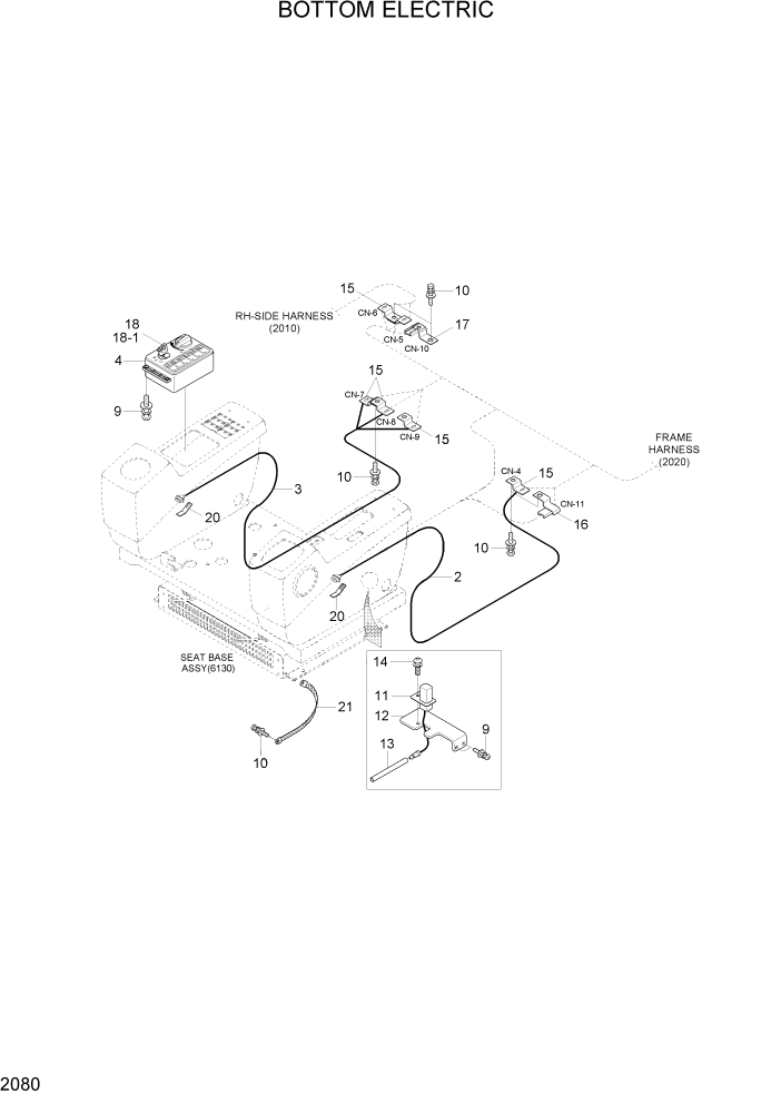 Схема запчастей Hyundai R800LC7A - PAGE 2080 BOTTOM ELECTRIC ЭЛЕКТРИЧЕСКАЯ СИСТЕМА