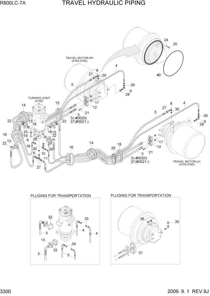 Схема запчастей Hyundai R800LC7A - PAGE 3300 TRAVEL HYDRAULIC PIPING ГИДРАВЛИЧЕСКАЯ СИСТЕМА