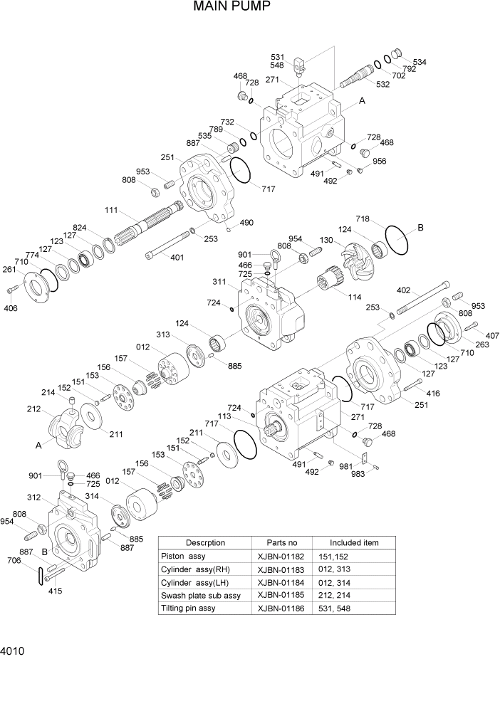 Схема запчастей Hyundai R800LC7A - PAGE 4010 MAIN PUMP ГИДРАВЛИЧЕСКИЕ КОМПОНЕНТЫ