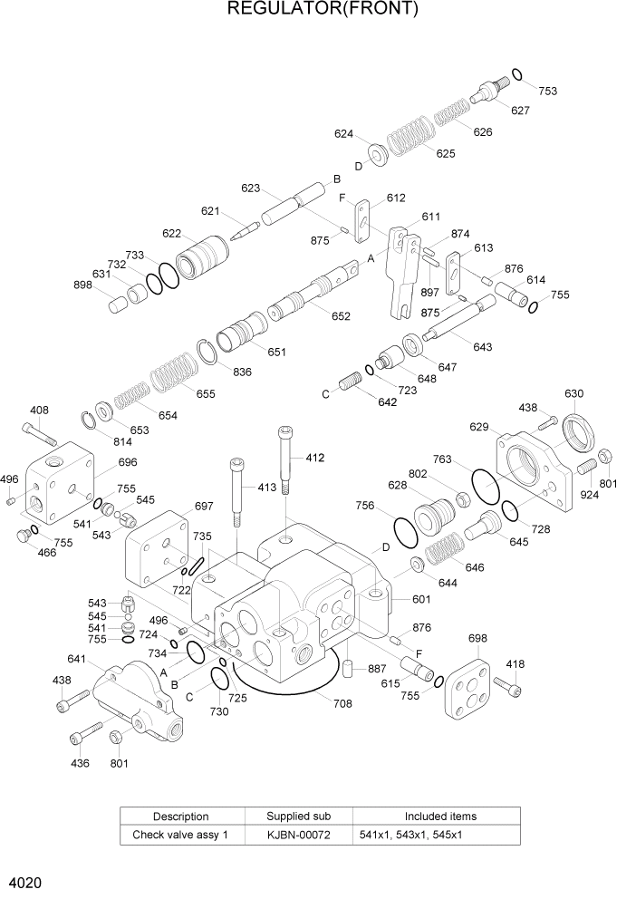 Схема запчастей Hyundai R800LC7A - PAGE 4020 REGULATOR(FRONT) ГИДРАВЛИЧЕСКИЕ КОМПОНЕНТЫ