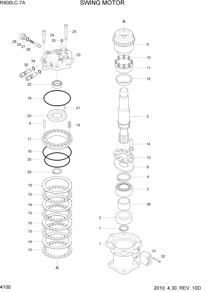 Схема запчастей Hyundai R800LC7A - PAGE 4100 SWING MOTOR ГИДРАВЛИЧЕСКИЕ КОМПОНЕНТЫ