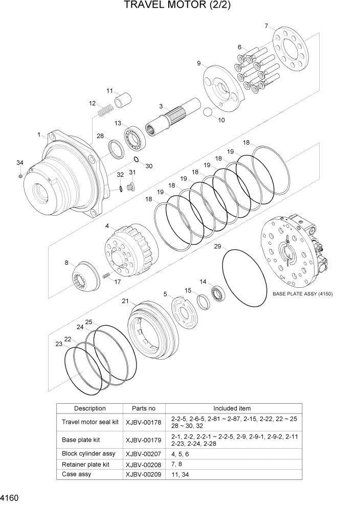 Схема запчастей Hyundai R800LC7A - PAGE 4160 TRAVEL MOTOR(2/2) ГИДРАВЛИЧЕСКИЕ КОМПОНЕНТЫ
