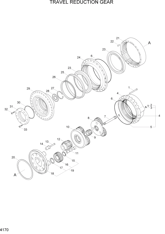 Схема запчастей Hyundai R800LC7A - PAGE 4170 TRAVEL REDUCTION GEAR ГИДРАВЛИЧЕСКИЕ КОМПОНЕНТЫ