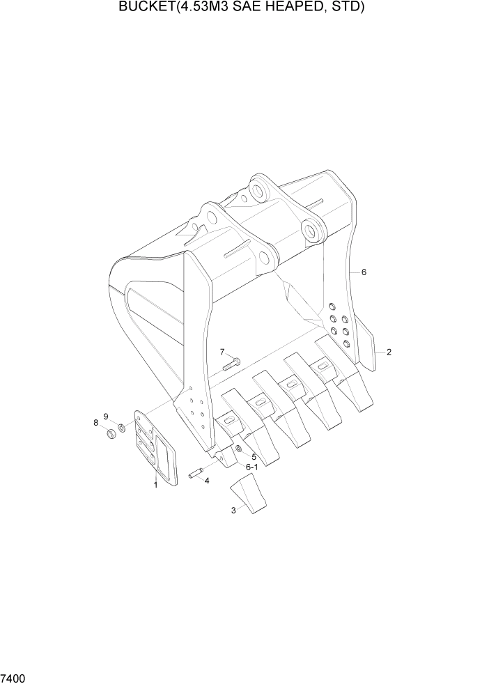 Схема запчастей Hyundai R800LC7A - PAGE 7400 BUCKET(4.53M3 SAE HEAPED, STD) РАБОЧЕЕ ОБОРУДОВАНИЕ