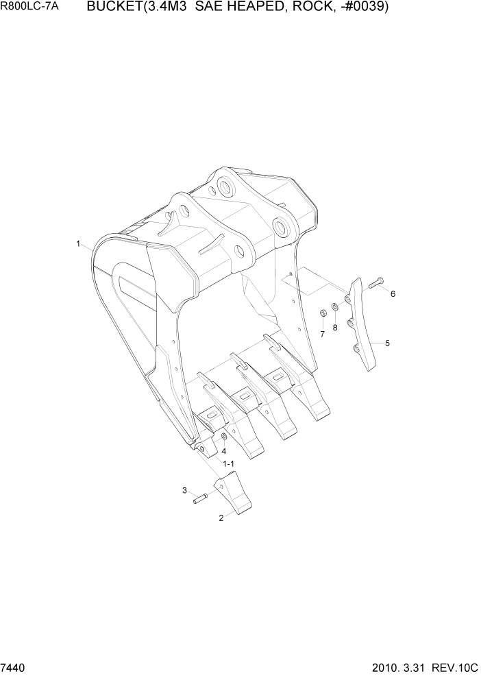 Схема запчастей Hyundai R800LC7A - PAGE 7440 BUCKET(3.40M3 SAE HEAPED, ROCK, -#0039) РАБОЧЕЕ ОБОРУДОВАНИЕ