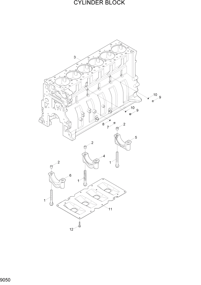 Схема запчастей Hyundai R800LC7A - PAGE 9050 CYLINDER BLOCK ДВИГАТЕЛЬ БАЗА