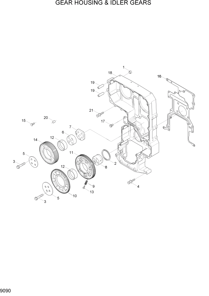 Схема запчастей Hyundai R800LC7A - PAGE 9090 GEAR HOUSING & IDLER GEARS ДВИГАТЕЛЬ БАЗА