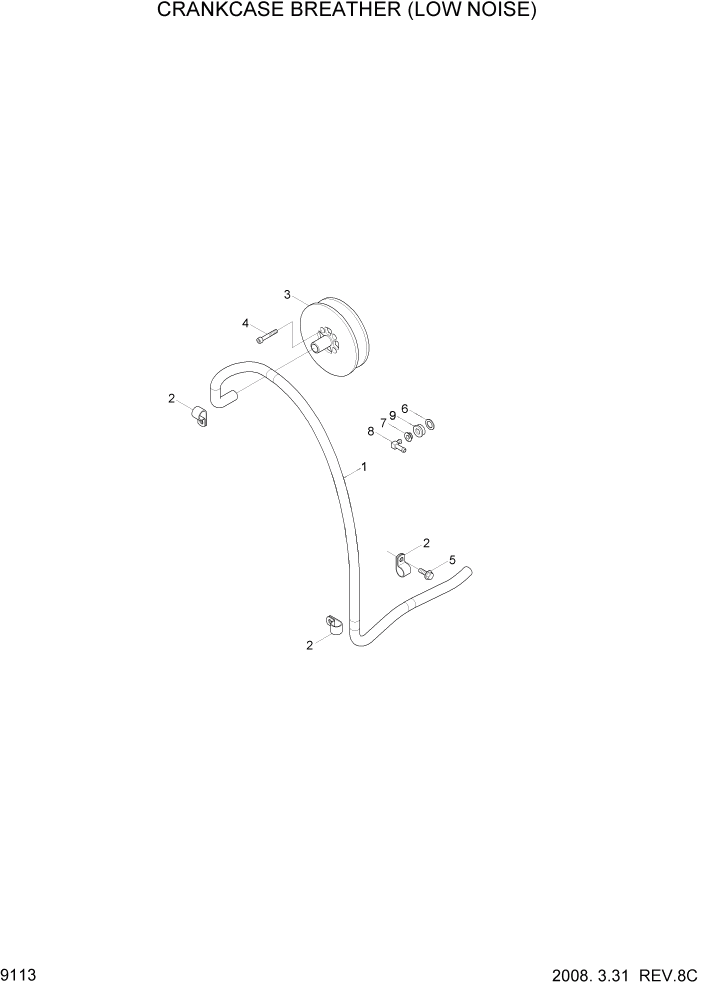 Схема запчастей Hyundai R800LC7A - PAGE 9113 3RANKCASE BREATHER(LOW NOISE) ДВИГАТЕЛЬ БАЗА