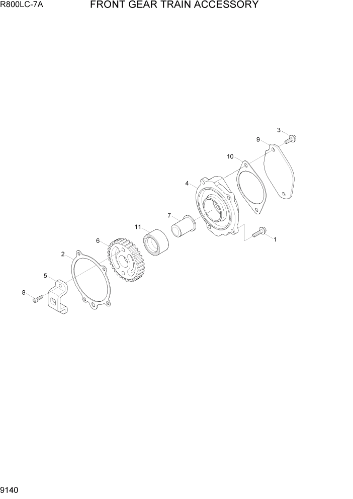 Схема запчастей Hyundai R800LC7A - PAGE 9140 FRONT GEAR TRAIN ACCESSORY ДВИГАТЕЛЬ БАЗА