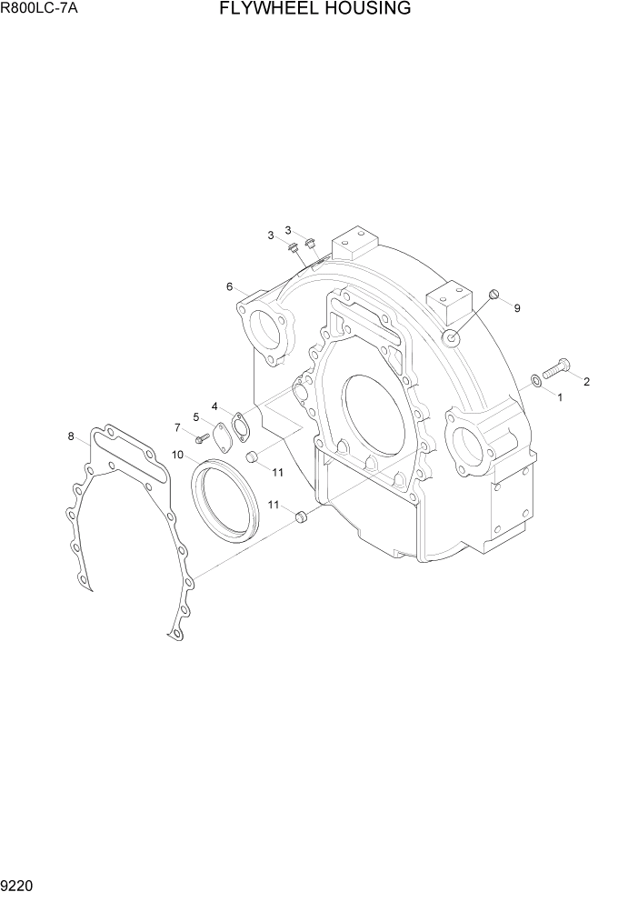 Схема запчастей Hyundai R800LC7A - PAGE 9220 FLYWHEEL HOUSING ДВИГАТЕЛЬ БАЗА