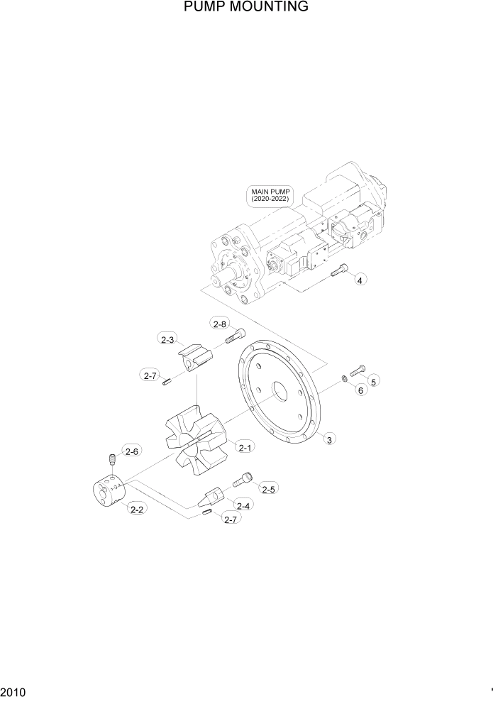 Схема запчастей Hyundai R160LC3 - PAGE 2010 PUMP MOUNTING ГИДРАВЛИЧЕСКАЯ СИСТЕМА
