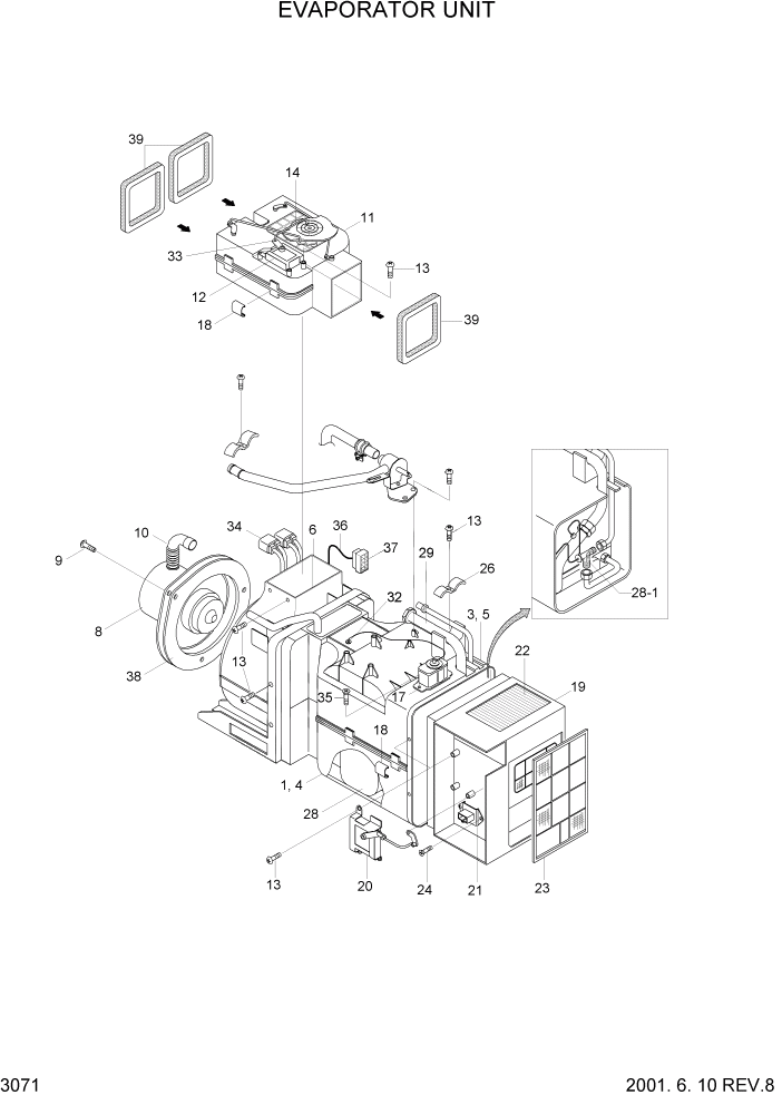 Схема запчастей Hyundai R160LC3 - PAGE 3071 EVAPORATOR UNIT ЭЛЕКТРИЧЕСКАЯ СИСТЕМА
